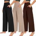 NEW YOUNG 3 Pack Women's Wide Leg Pants with Pockets High Waist Loose Sweatpants Casual Lounge Yoga Workout Palazzo Only 2 Size M