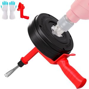 Drain Auger,SEVVETROOL Spin 1/4"x50' Hybrid Drain Cleaning Machine Snake Auger with Auto-Feed,Plumbing Snake Clog Remover with Glove for Shower,Bathtub,Sink,Kitchen,Sewer(7.5M/25ft,Red)