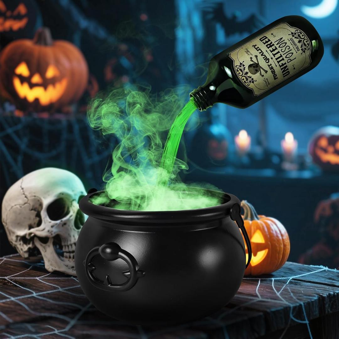 Cauldron Halloween Decor Indoor, Halloween Cauldron Decorations with Magic Floating Potion Bottles & Diffuser, Black Plastic Witches Cauldron Bowl Hocus Pocus Decor for Home Table Mantel Kitchen Room