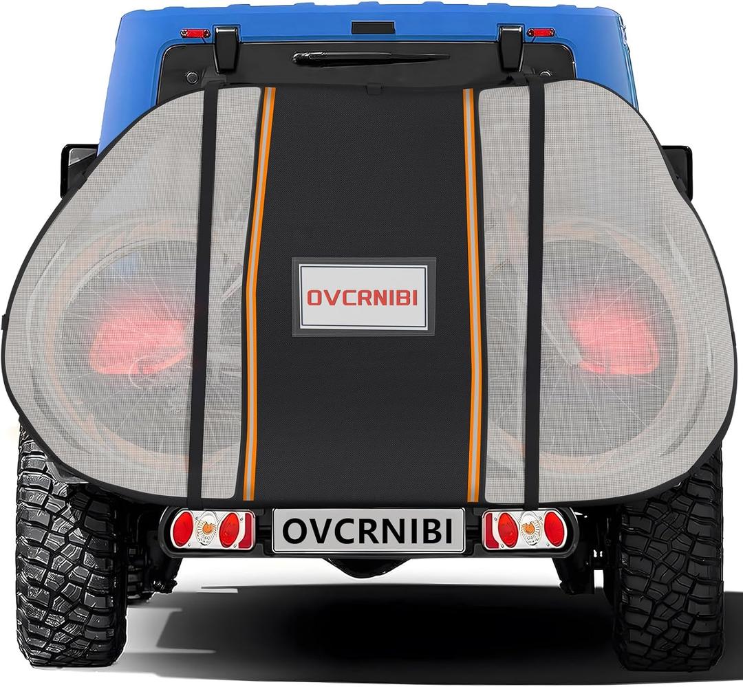 Bike Cover for Transport on Rack,Waterproof Tear Resistant Outdoor Bicycle Cover for 1,2 Bikes with Visible Tail Lights,License Plate Window and 2 Elastic Straps,80 ''L x 18''W x 50''H