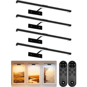 EZVALO Picture Light for Wall, 4800mAh Rechargeable Wireless Battery Lights for Painting, 16'' Lights with IR Remote Magnetic LED Art Display Light, Colors Temperatures, for Gallery (Black-4P)