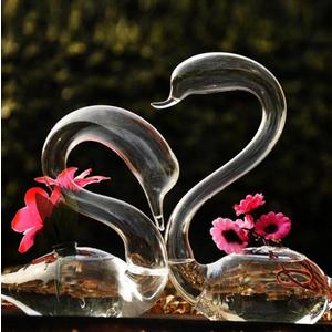 A Pair of Transparent Glass Swan Vase for Valentine Wedding Lovers Gift Household Home Decor