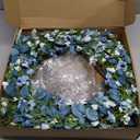 Sggvecsy Blue Daisy Wreath 24 Inch Spring Summer Fake Silk Floral Wreath with Green Eucalyptus Leaves and Lavender for Front Door Window Wall Wedding Farmhouse Festival Decor