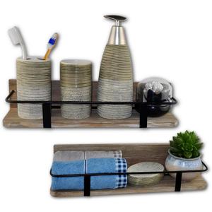 Spiretro Floating RV Shelves - Rustic Wood with Metal Rail - Bathroom, Living Room, Bedroom, Kitchen, Closet - Set of 2 (Large & Small), Grey