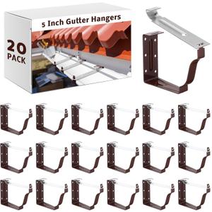 Moxweyeni 20 Pack Gutter Brackets 5 Inch Gutter Hangers Heavy Duty Hidden Rain Brackets with Pre Inserted Screw, Aluminum Exterior Hook Parts Repairing Sagging Tool (Brown)