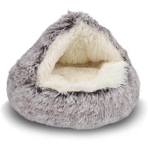 ShinHye Cat Bed Round Plush Fluffy Hooded Cat Bed Cave, Cozy for Indoor Cats or Small Dog beds, Soothing Pet Beds Doughnut Calm Anti-nxiety Dog Bed - Waterproof Bottom Washable, (23×23inch, Coffee)