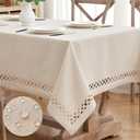 MIULEE Natural Thick Polyester Linen Rectangle Tablecloth Decorative Cutouts Waterproof Stain Resistant Table Cloth Farmhouse Table Cover for Thanksgiving Dining Party Buffet Wedding, 55 x 84 inch