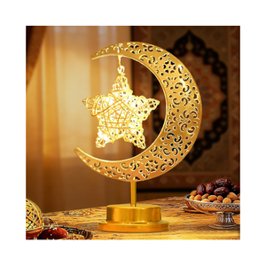 Ramadan Decorations for Home, Crescent Moon Lamp with Star Light, Islamic Table Decor Night Lamp, Battery Operated Eid Mubarak Ramadan Lights for Home Decorations & Gifts