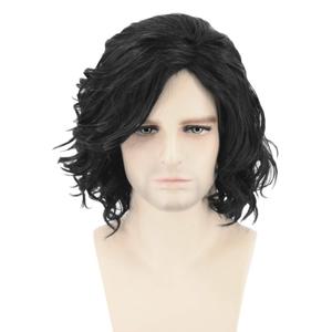 Topcosplay Mens Hair Wig Black Short Curly Fluffy Cosplay Halloween Costume Party Wigs