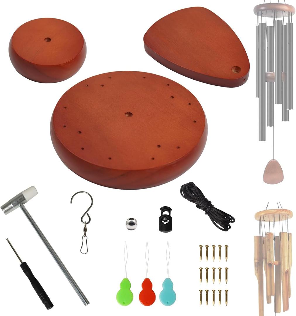 Wind Chime Replacement Parts, 28 PCS Windchime Repair Kit Including Round Top, Clapper, Wind Catcher, 19.6FT Nylon Cord, DIY Wind Chime Supplies (Light Brown)