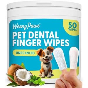 WEENY PAWS Pet Dental Wipes for Dogs & Cats, Remove Bad Breath and Plaque, Easy to use, Dog Finger Toothbrush, Disposable Gentle Cleaning Pet Dental Wipes, Gentle Dog Toothbrush, 50 Wipes, 4 Pack