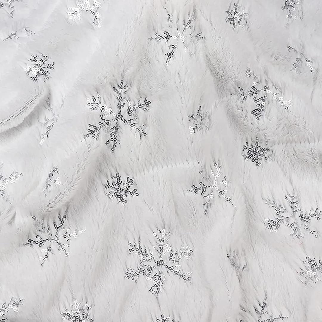 YYCRAFT 2 Yard Faux Fur Fabric with Sequin Snowflake by The Yard Fabric 62 Inch Wide for Snow Skirt Pillow Christmas Decoration-White/Silver