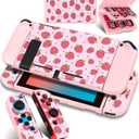 Gurgitat 4in1 Cute for Nintendo Switch Case Protector Switch Game Cases Cartridge Storage Flowers Black Cat Cartoon Girls 24 Game Card Holder Organizer+Skin Controller Dockable Cover for Switch 2017 (13-Pink Strawberry)