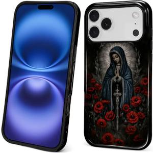 ZHEGAILIAN Case for iPhone 17 Pro Max,Durable Drop Protection Shockproof Silicone + Hard PC 2 in 1 Hybrid Protective Cover with Stylish Pattern Design Prayer Goddess Cross