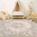 Area Rug 4x6 Vintage Rug: Washable Indoor Medallion Rugs Low Pile Distressed Floor Carpet Retro Accent Rug for Living Room Bedroom Kitchen Dining Table Home Office(Distressed Brown, 4'x6')