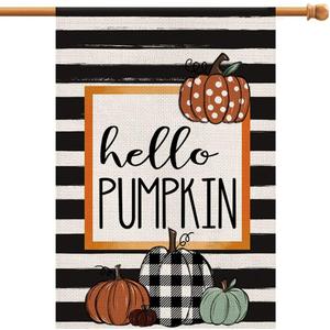 Fall House Flag Hello Pumpkin Sign 28x40 Inch Double Sided Autumn Farmhouse Seasonal Yard Outdoor Thanksgiving Decor DF082-28