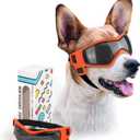 PETLESO Dog Goggles for Small to Medium Breed, Anti-UV Dog Sunglasses Outdoor Riding Driving Hiking, Pet Glasses Windproof Anti-Fog Dustproof Snowproof, Adjustable Straps, Medium Orange