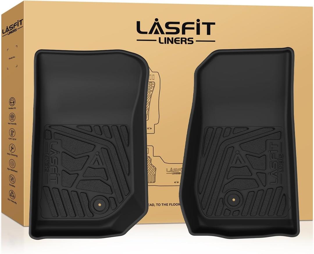 LASFIT Front Floor Mats for Jeep Wrangler JK 2007-2013 2 Doors & 4 Doors All Weather TPE Custom Fit Car Mats Floor Liners 1st Row, Black