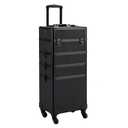 Yaheetech 4 in 1 Professional Makeup Train Case Aluminum Cosmetic Case Rolling Makeup Case Extra Large Trolley Makeup Travel Organizer, with 360 Swivel Wheels, Black (1 Count (Pack of 1))