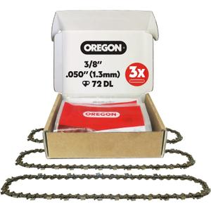 Oregon 3-Pack 3/8" LP Pitch, .050" (1.3mm) Gauge, Chainsaw Chain for 20" (50cm) Bar, 72 Drive Links Full Chisel Replacement Saw Chain, Fits & Replaces Stihl & Husqvarna, Fits Jonsered, Echo and more
