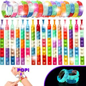 32 PCS Bracelets Glow in The Dark Pop it Fidget Toy, Rainbow Party Favors, Stress Relief Wristband Set, Push Bubbles Sensory Autistic Pack Kids Ages 5 8 12 Adult Student Gift (Radiant Ruby)
