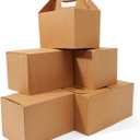 Happyhiram 10-Pack Large Gable Boxes Brown - 9x6x6 Inch Sturdy Kraft Paper Containers for Gifts, Box Lunches, Cookies, and Birthday Wedding, Welcome Boxes Easy to Assemble with Handles