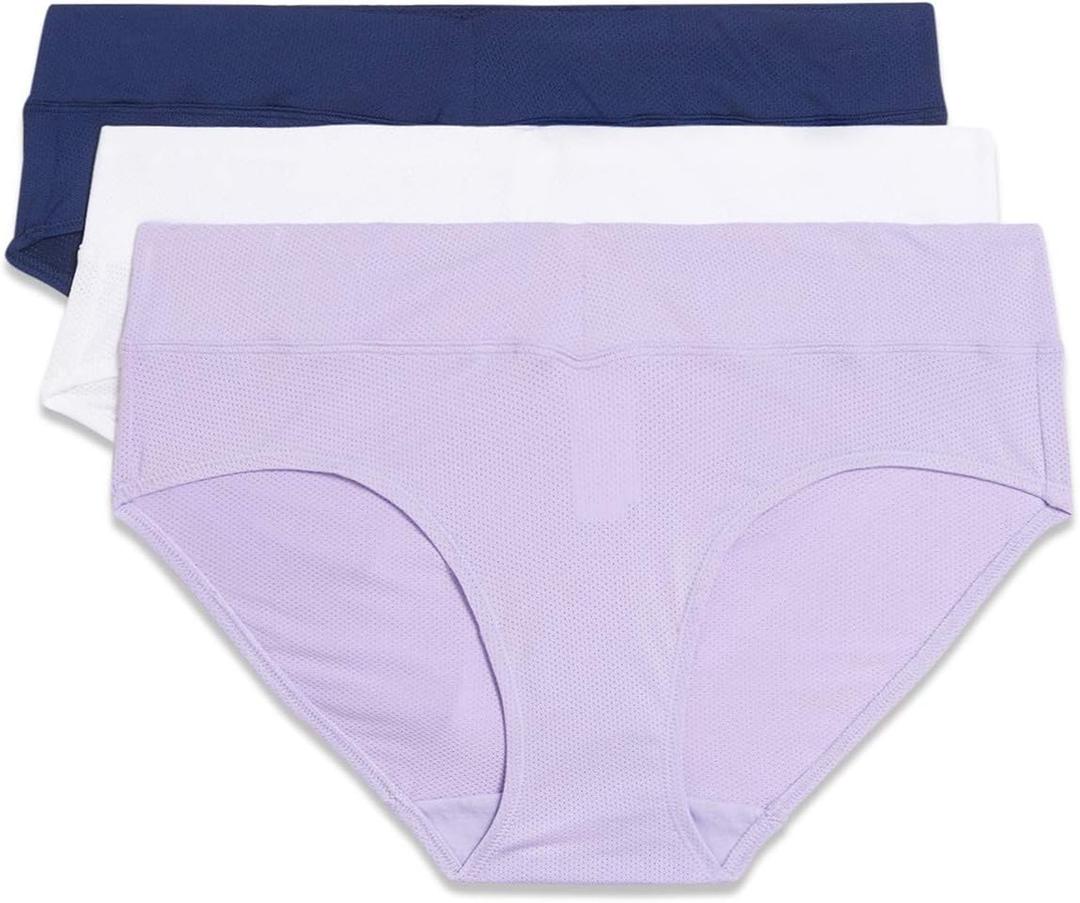 Warner's Women's Blissful Benefits Dig-free Comfort Waist Moisture-wicking Microfiber Brief Ru4963w (Large, Lavender Macaron/White/Navy Ink)