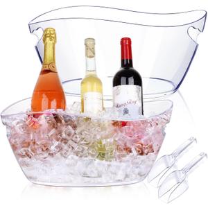 Ice Buckets for Parties, 6.5L Beverage Tub 2pcs Christmas Mimosa Bar Clear Acrylic Champagne Bucket with Scoops, Drink Bucket Tub for Cocktail Bar, Upgraded 6.5 Liter Wine Beer Cooler Bucket Kit