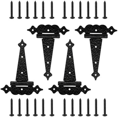 WellMade T-Strap Gate Hinges Heavy Duty,Decorative Hammered T Hinges, Outdoor Hinges for Wood gate,6 Inch Tee Hinges for for Wood Shed Door Hardware Barn Door/Wooden Fences (Black,4 Pack)