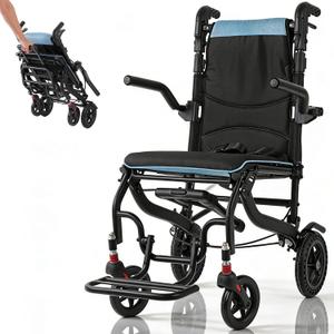 Wheelchairs for Adults with Adjustable Height,Transport Chair Lightweight Foldable with Telescopic Handle,8 inch Honeycomb Rear Wheels Shock-Absorbing Foldable Footrest Armrests,Holds 220 LBS