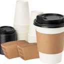 RACETOP 12 oz 50 pack Disposable Paper Coffee Cups with Lids and Sleeves (White)
