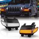 Gempro Led Fender Side Marker Turn Signal Lights Kits for J'eep Wrangler JL 2018-2020, Smoked Len 4pcs [Sequential Amber Turn Signals&White DRL]