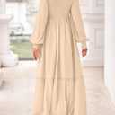 KIRUNDO Casual Fall Dresses for Women 2026 Flowy Long Sleeve Maxi Dress Smocked Empire Waist Square Neck Wedding Party (Yellow, XL)