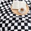 LOMAO Throw Blankets Flannel Blanket with Checkerboard Grid Pattern Soft Throw Blanket for Couch, Bed, Sofa Luxurious Warm and Cozy for All Seasons (Black, 50"x60")