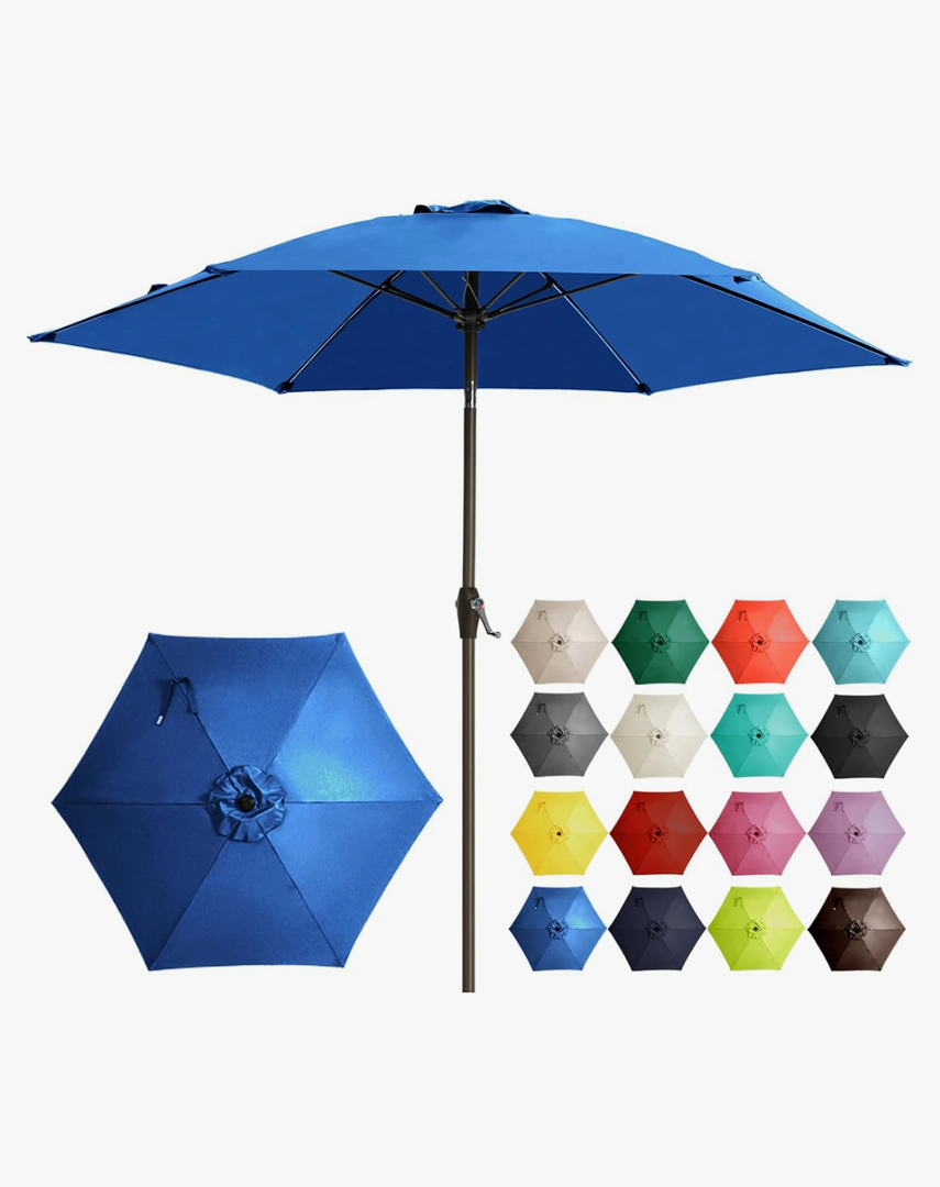Ayge 7.5FT Large Outdoor Patio Umbrella Market Table Umbrella-UV Resistant, Easy Push Button Tilt and Crank, 6 Sturdy Fiberglass Ribs Heavy-Duty Pool Umbrella for Deck, Backyard,Garden