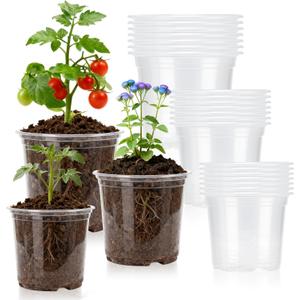 Clear Nursery Pots, 4/5/6 Inch Transparent Plastic Plant Pots with Drainage Holes, Variety Pack Seed Starting Pots, Clear Flower Pots for Indoor Outdoor Plants, 24 Packs