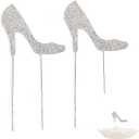 2 Pcs High Heel Gold Cake Topper Rhinestone Crystal Cake Pick Cake Decoration Food Decoration for Birthday Party Cake Pick Food Decoration Supplies, Silver