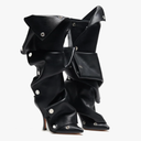 VOMIRA Women's Knee High Boots Stiletto Boots Pointed Toe High Heels Wide Calf Ruched Slouchy Boots Detachable Snap-off Panel Mid Calf Boots Black Boots Size 6.5