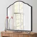 32"x30" Vanity Mirror for Wall, with Black Arched Decorative Metal Frame, Scalloped Entryway Mirror for Bedroom, Bathroom, Living Room