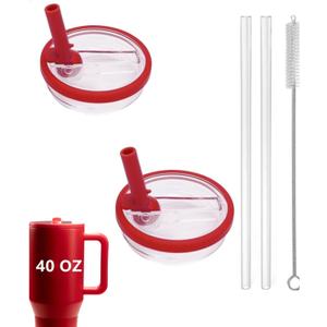 2 Pack 40 oz Tumbler Flip Straw Lid Replacement fit for HydroJug, Spill Proof Splash Resistant Tumbler Lids,Reusable Leak Proof Tumbler Cover for Cup Accessories (Red)