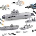 deAO Aircraft Carrier Toy Military Submarine Naval Ship Play Set with Planes Army Toy Battleship for Kids Boys Girls