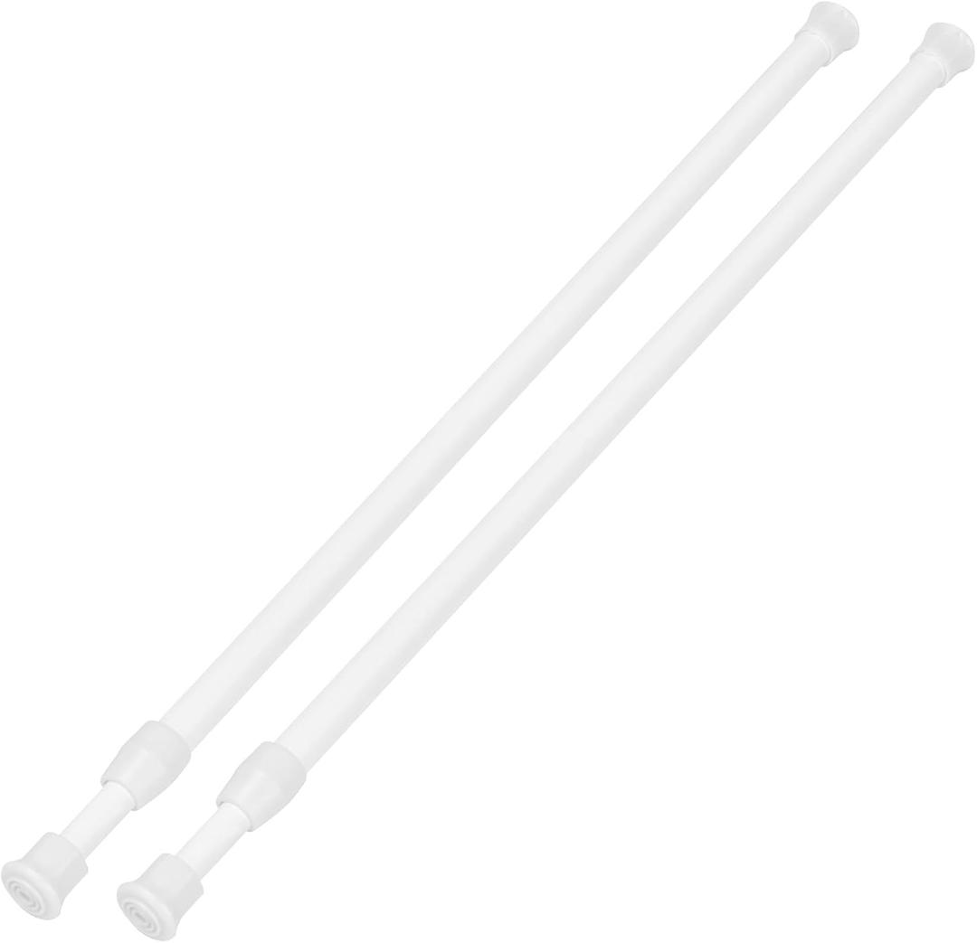 2 Pack Tension Curtain Rod 15.7-28 Inch, Small Short Adjustable Extendable Spring Loaded Rods for Windows Cabinet Blinds Closet Bedroom Kitchen Bathroom Door No Drilling, White