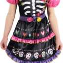 Morph Day Of The Dead Costume For Kids Girls - Colorful Sugar Skull Outfit For Halloween Celebrations (3-4 Years)