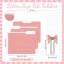 Qeeenar 30 Pack Decorative Pink 1/3 Cut File Folders with Bow Paper Clips