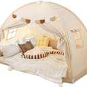 Full Size Bed Canopy Toddler Bunk Bed Tents Dream Privacy Floor Tent Indoor | Full Bed Tent Canopy Space Blackout Kids Sleeping Tents Portable Drafty Playhouse for Boys Girl Birthday House Gift - Beige