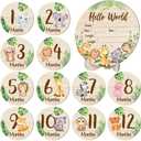 Wooden Baby Monthly Milestone Cards Double Sided Baby Birth Announcement Sign, Hello World Milestone Sign Discs Pregnancy and Baby Shower Gifts for Newborn Photo Props