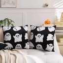 JASEN Halloween Ghost Pillow Covers 18x18 Inch Soft Faux Fur Decorative Pillowcases for Sofa Couch Bed Living Room Home Decor Set of 2
