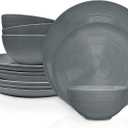 Zak Designs Melamine Dinnerware Set, 12-Piece, Service for 4, American Conventional (Grey)