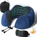 Travel Pillow, Memory Foam Neck Pillow for Traveling, U Shape Neck Pillow Airplane Portable Flight Pillow Travel Kit with 5D Contoured Eye Masks and Earplug for Plane Train Car Home Office - Blue