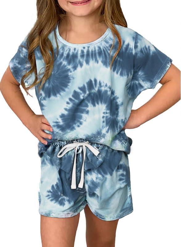 Dokotoo Girl's Summer Cute T-Shirt and Shorts Set with Side Pockets (L)